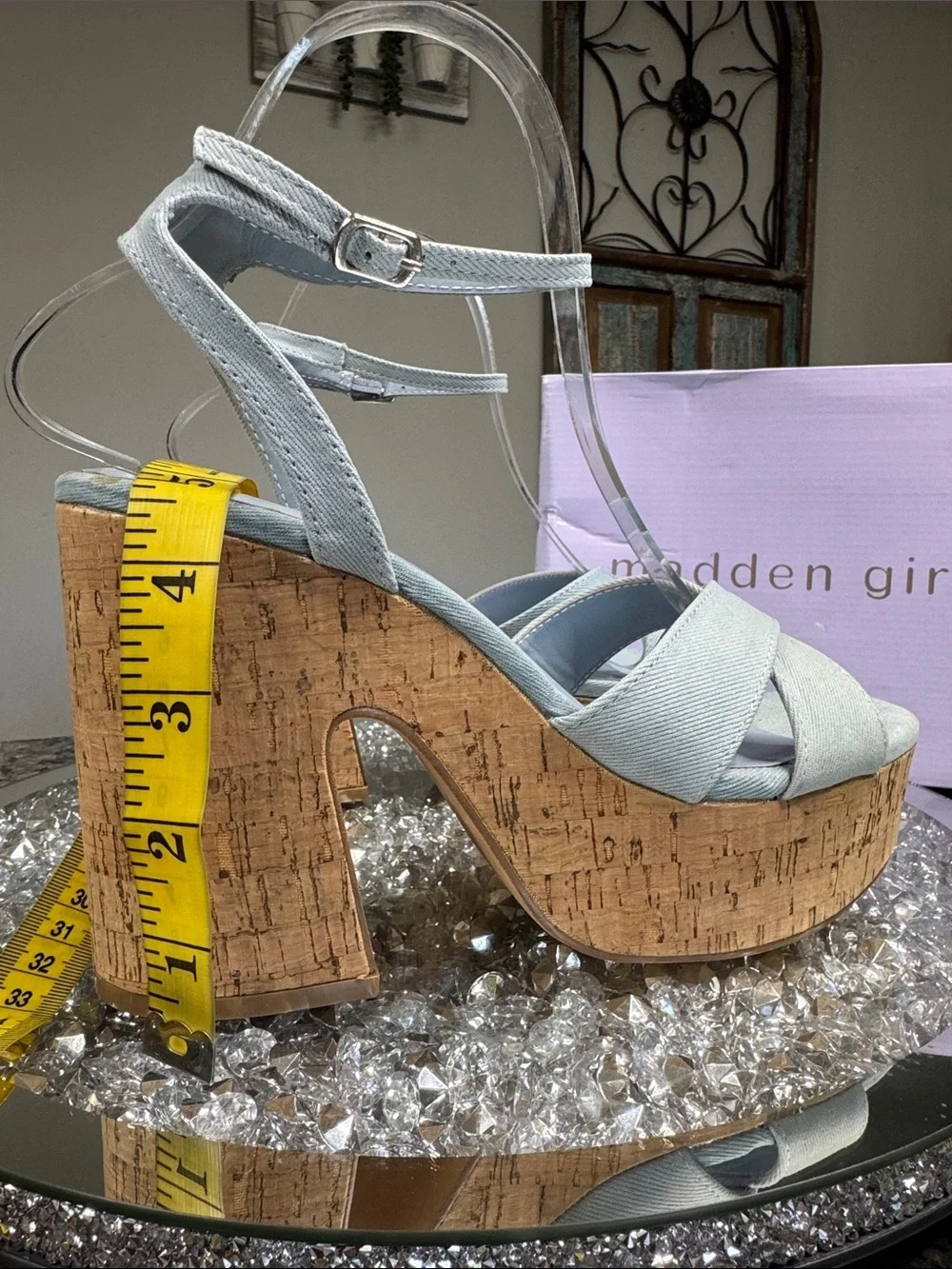 Madden Girl RIIO denim Pale Blue Cork Platform Heels NEW 8.5